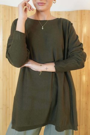 Winnie Ribby Stretch Longline Fine Knit Khaki